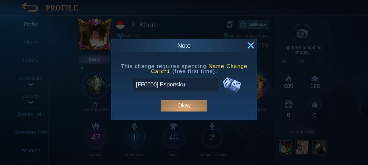 Please change the name of the ID while pressing the settings button